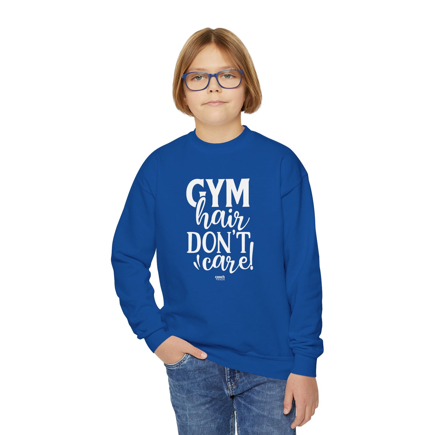 Gym Hair, Don't Care (Youth Crewneck Sweatshirt)