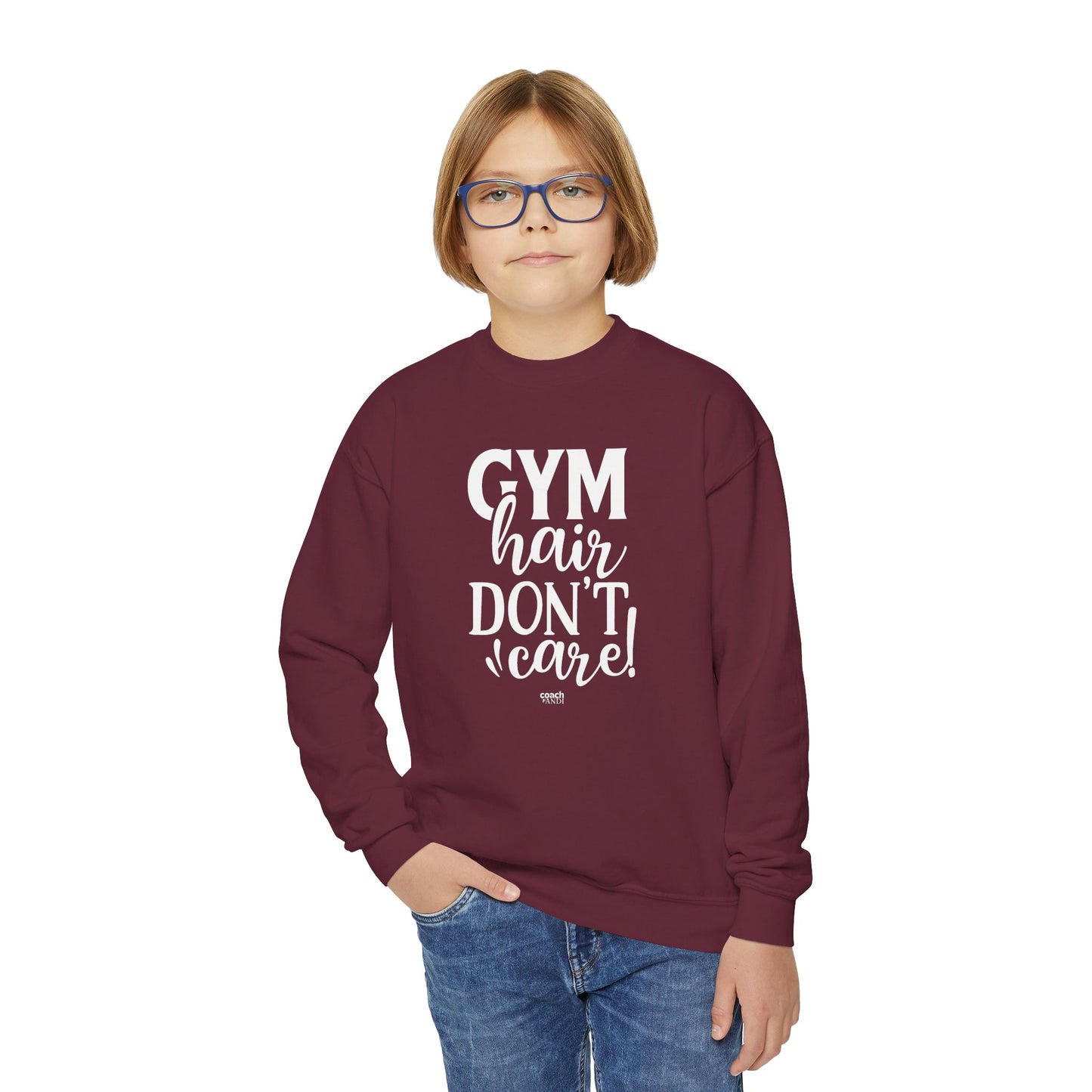 Gym Hair, Don't Care (Youth Crewneck Sweatshirt)