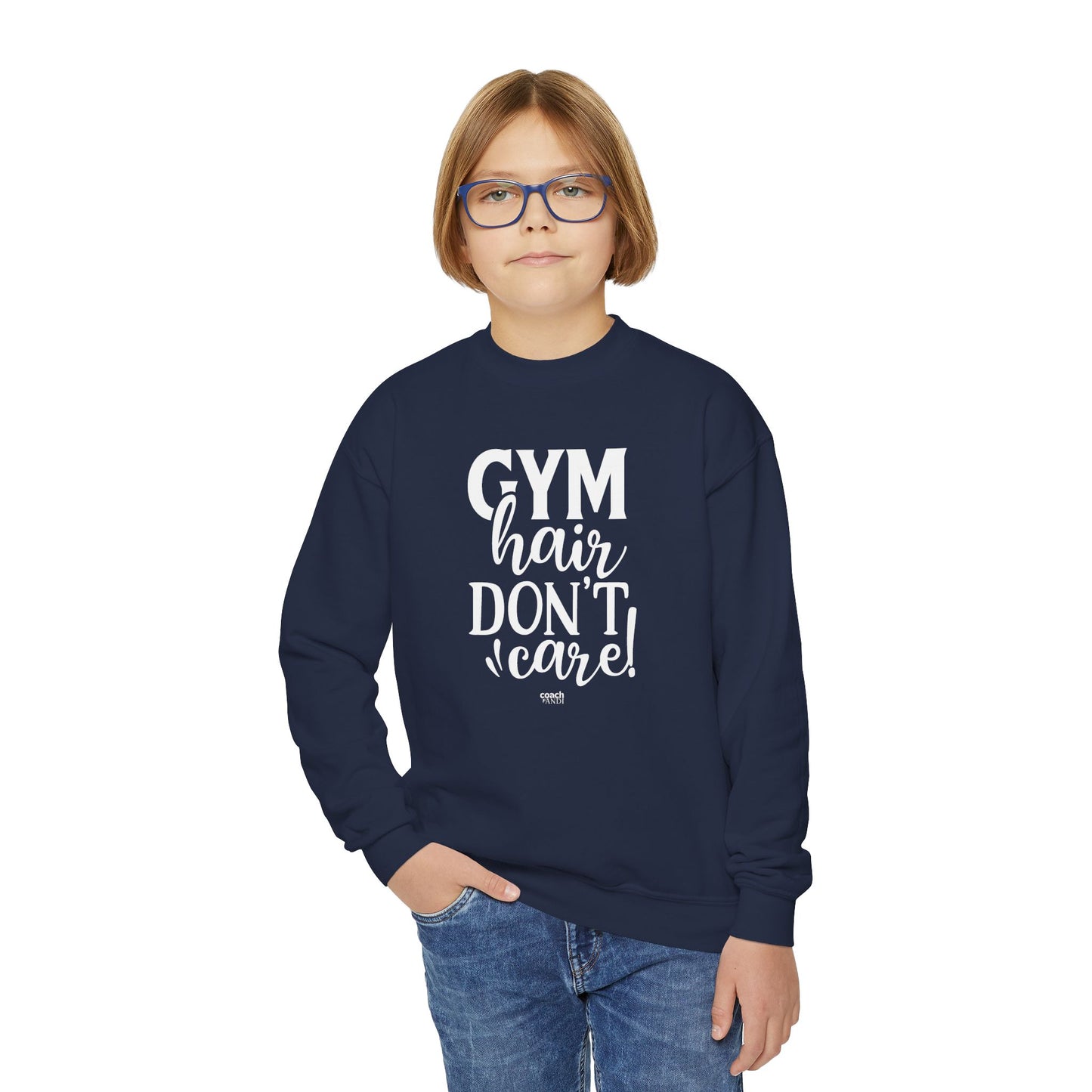 Gym Hair, Don't Care (Youth Crewneck Sweatshirt)