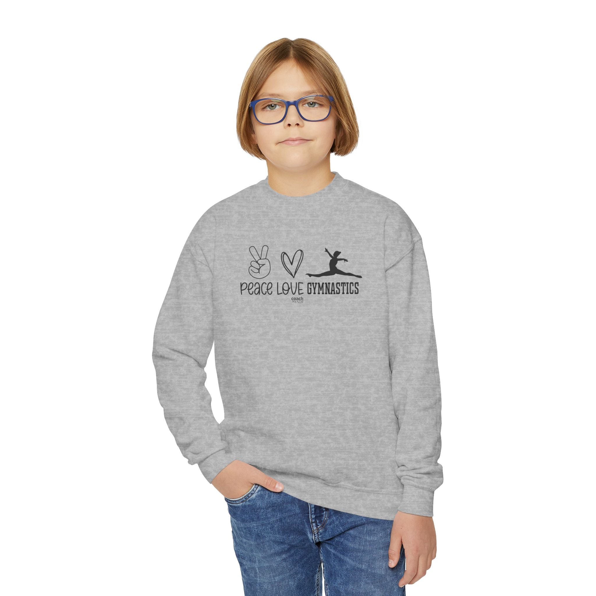 Peace, Love, Gymnastics (Youth Crewneck Sweatshirt)