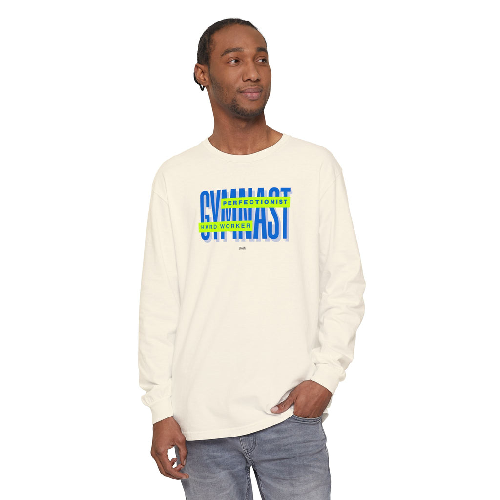 Gymnast Hard Worker Long Sleeve Shirt - Lime/Blue (Adult)