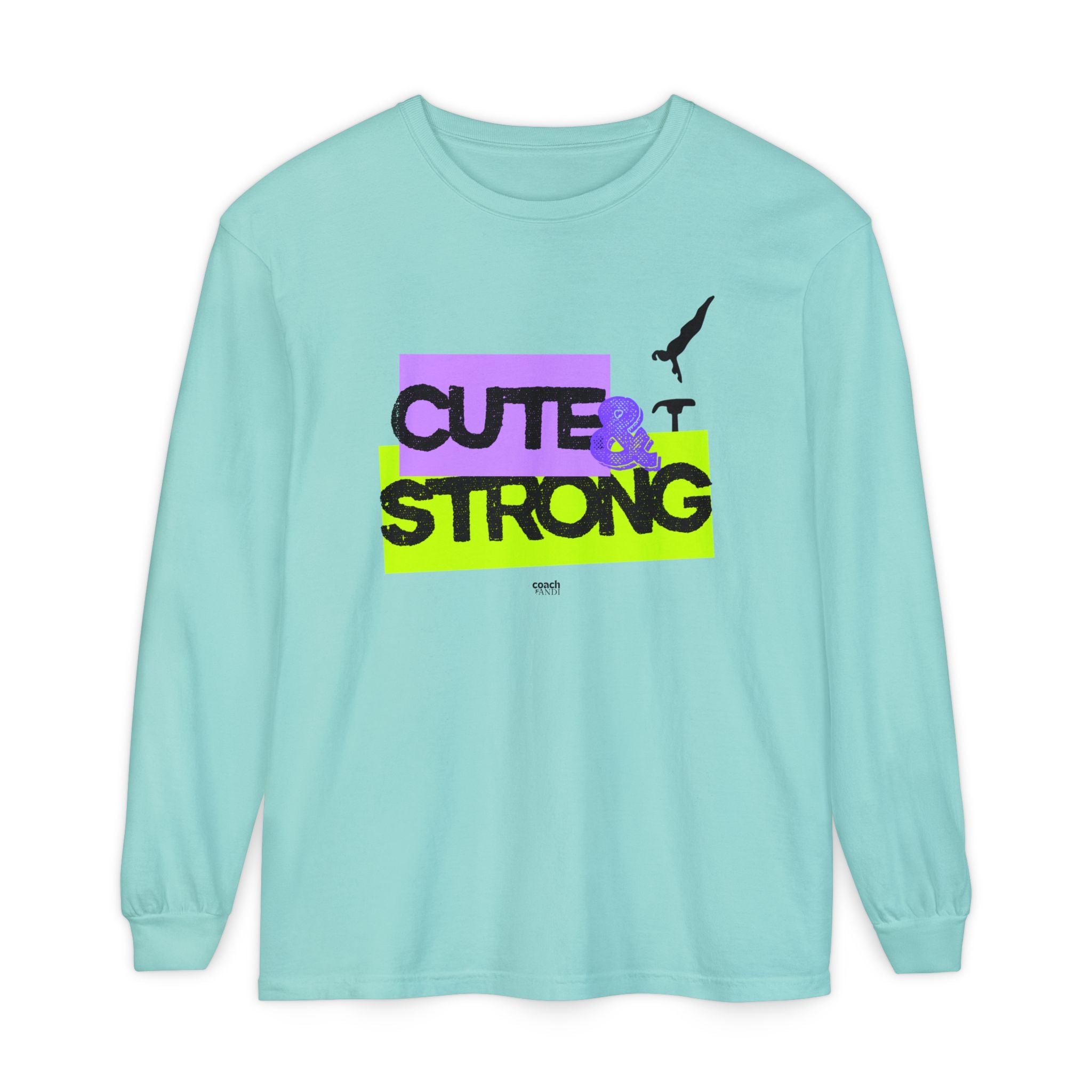 Cute & Strong - Aqua/Pink (Adult Long Sleeve Shirt)
