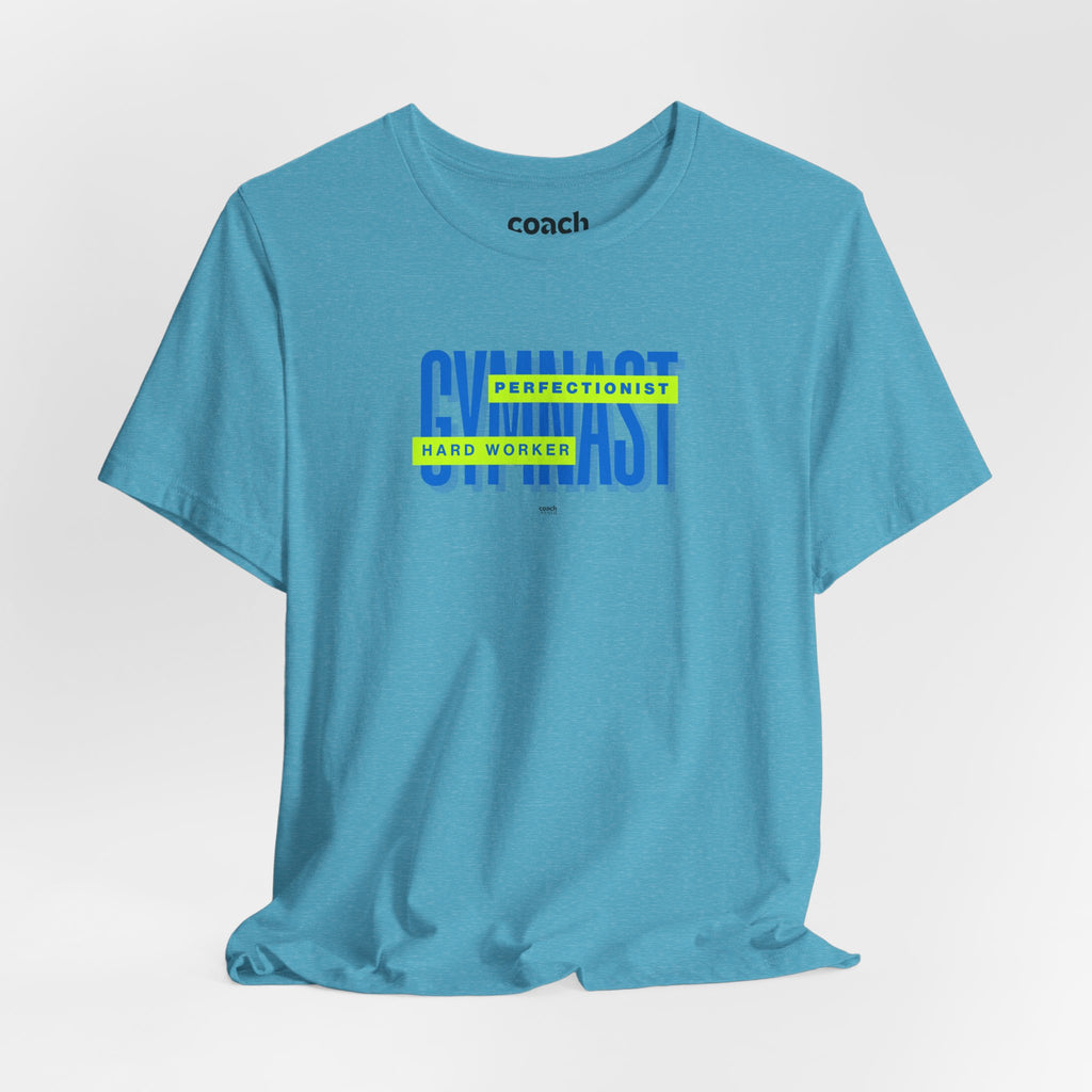 Gymnast Hard Worker Tshirt - Lime/Blue (Adult)
