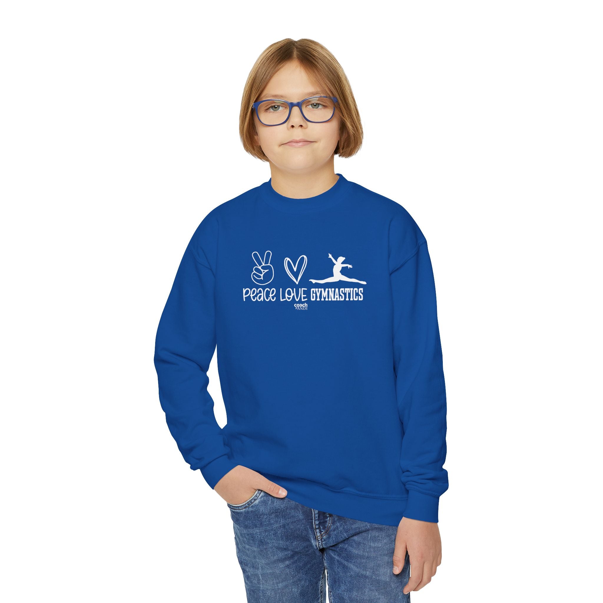 Peace, Love, Gymnastics (Youth Crewneck Sweatshirt)