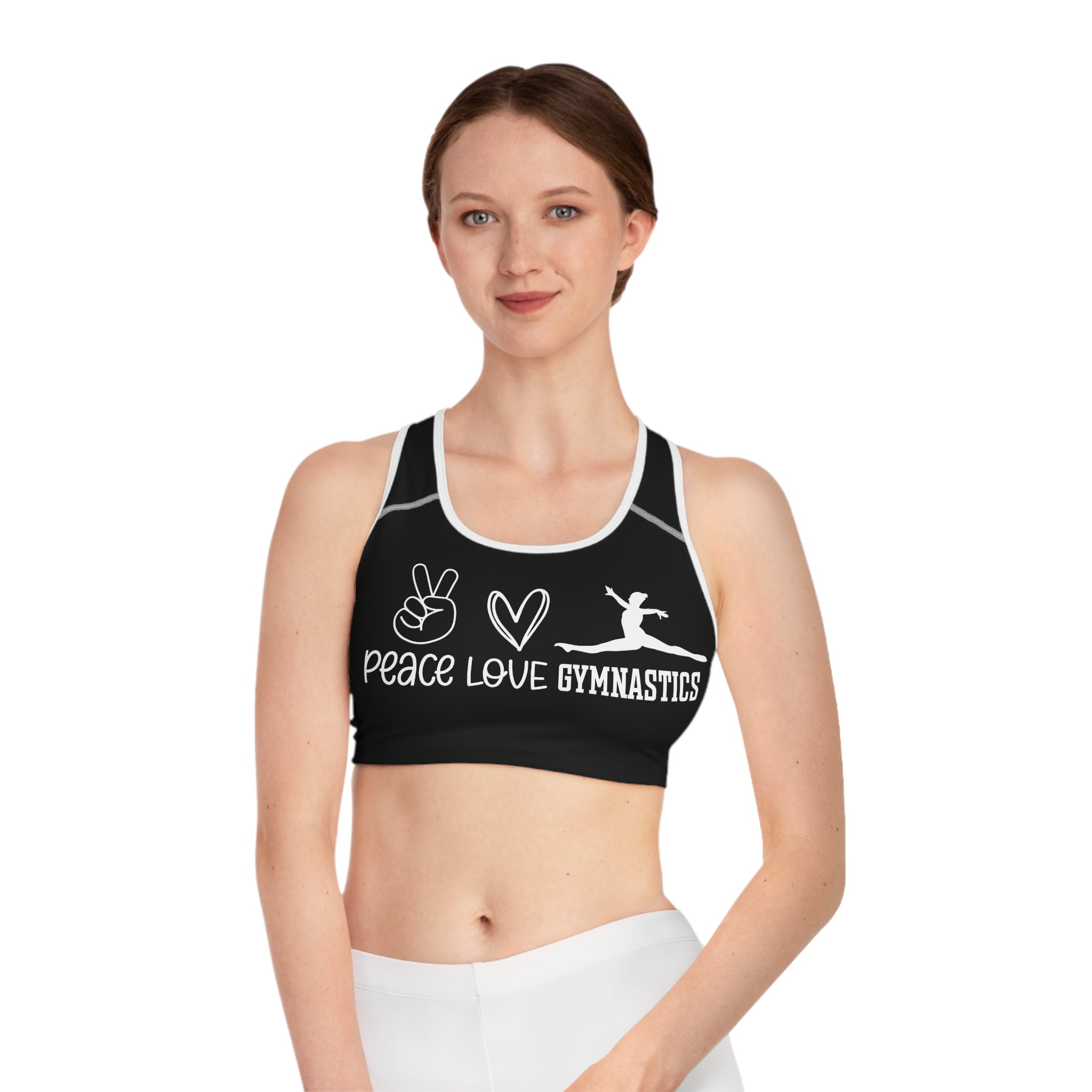 Peace, Love, Gymnastics (Sports Bra (AOP)