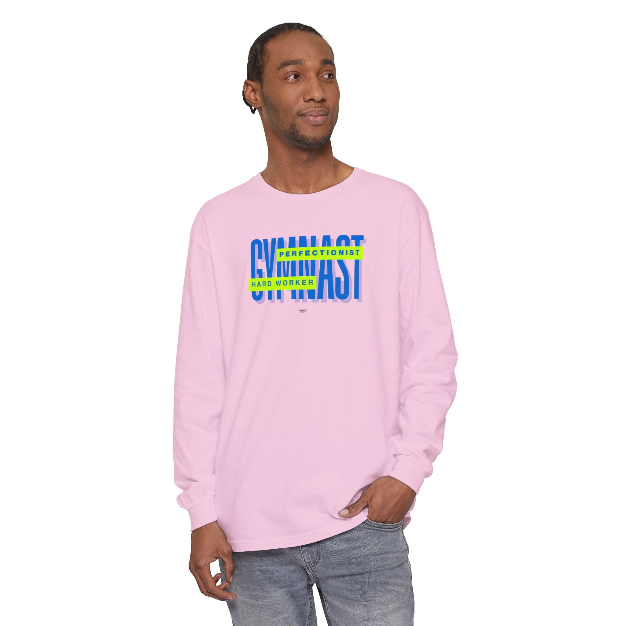 Gymnast Hard Worker Long Sleeve Shirt - Lime/Blue (Adult)