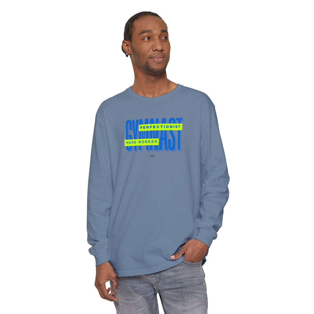 Gymnast Hard Worker Long Sleeve Shirt - Lime/Blue (Adult)