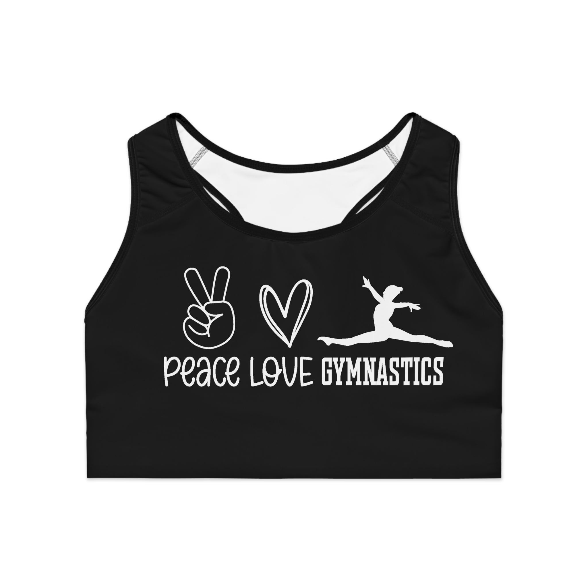 Peace, Love, Gymnastics (Sports Bra (AOP)