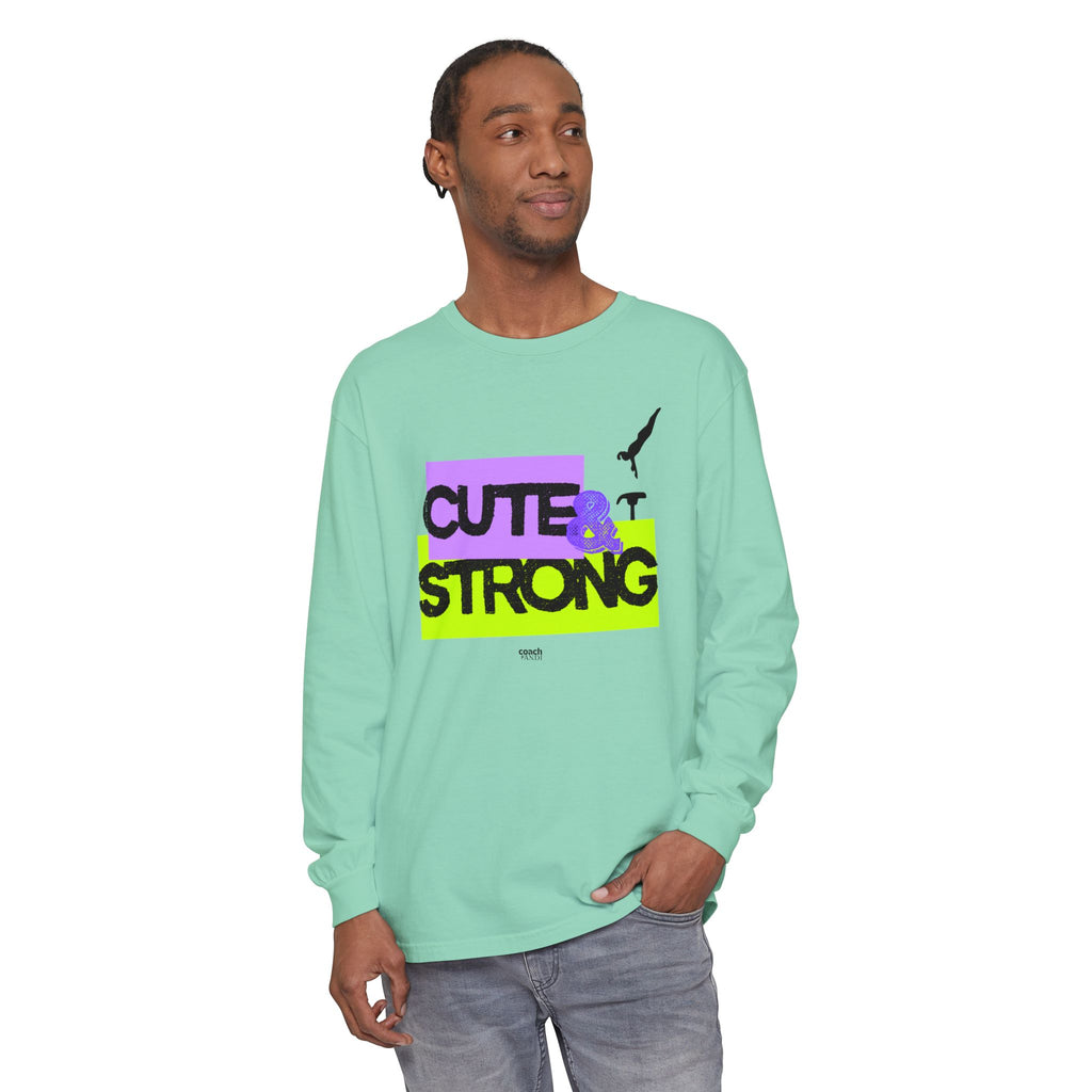 Cute & Strong - Aqua/Pink (Adult Long Sleeve Shirt)