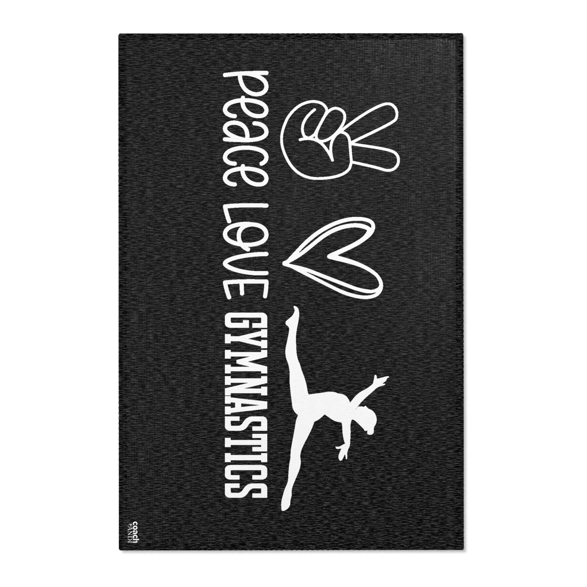 Peace, Love, Gymnastics-Black (Area Rugs)