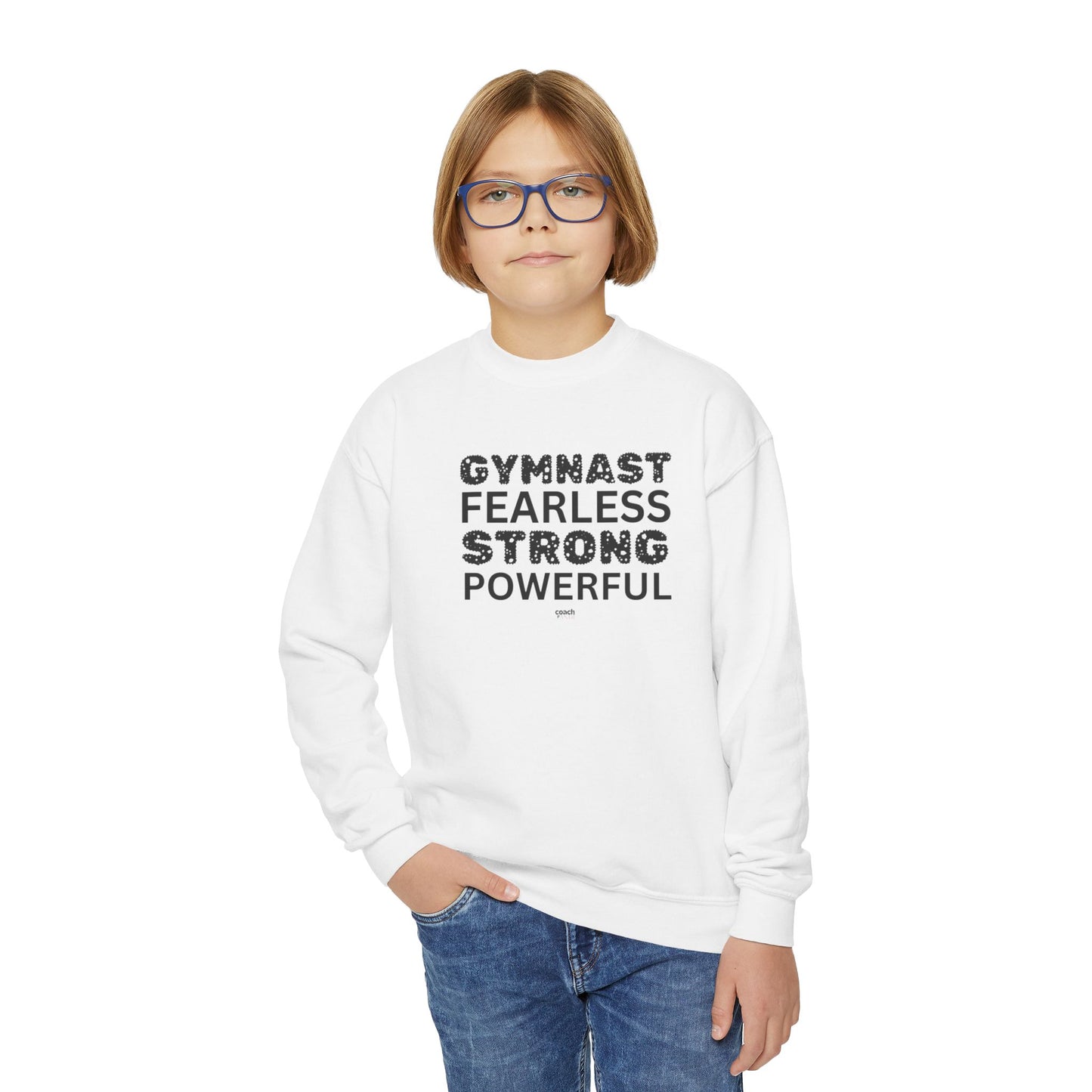 Fearless, Strong, Powerful Gymnast (Youth Crewneck Sweatshirt)