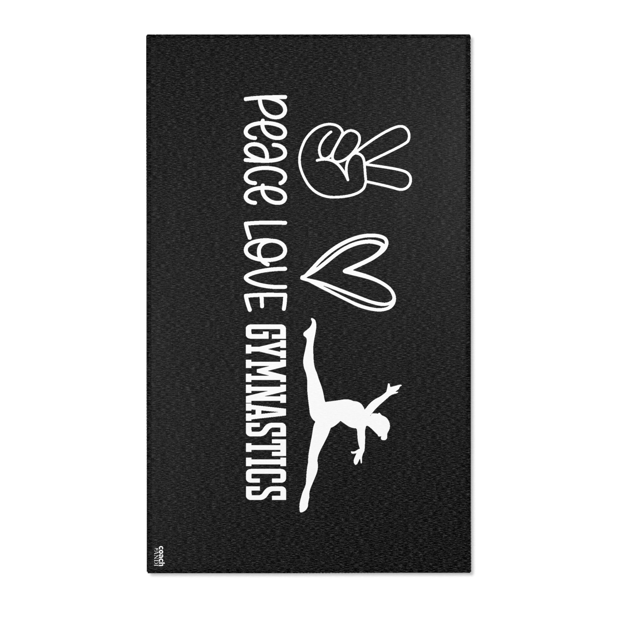 Peace, Love, Gymnastics-Black (Area Rugs)