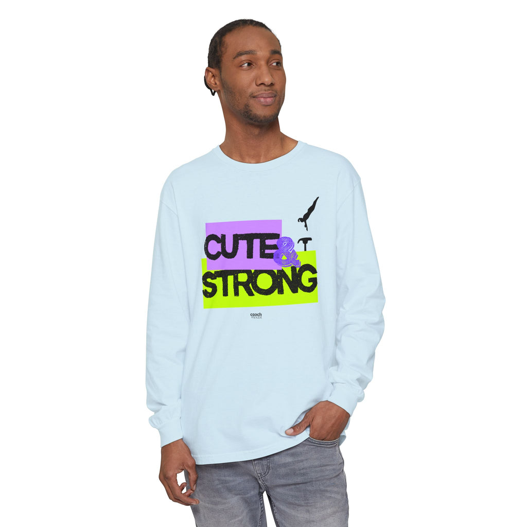 Cute & Strong - Aqua/Pink (Adult Long Sleeve Shirt)