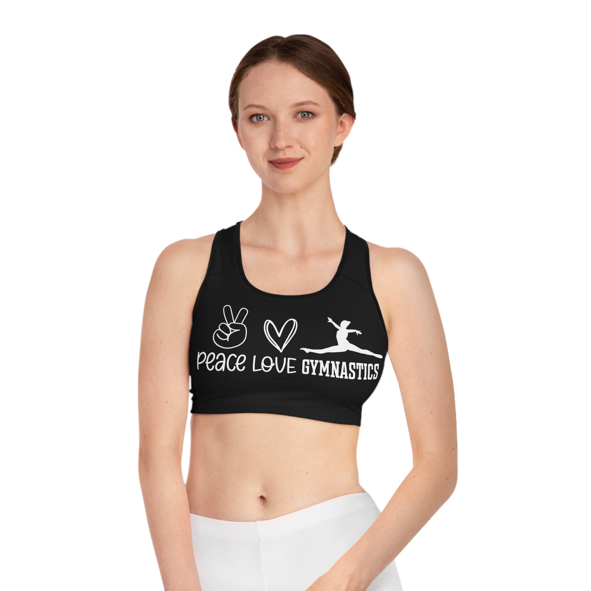 Peace, Love, Gymnastics (Sports Bra (AOP)