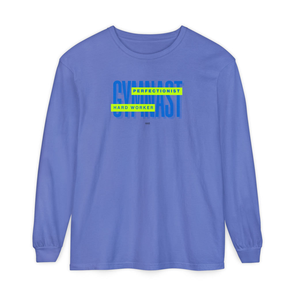 Gymnast Hard Worker Long Sleeve Shirt - Lime/Blue (Adult)