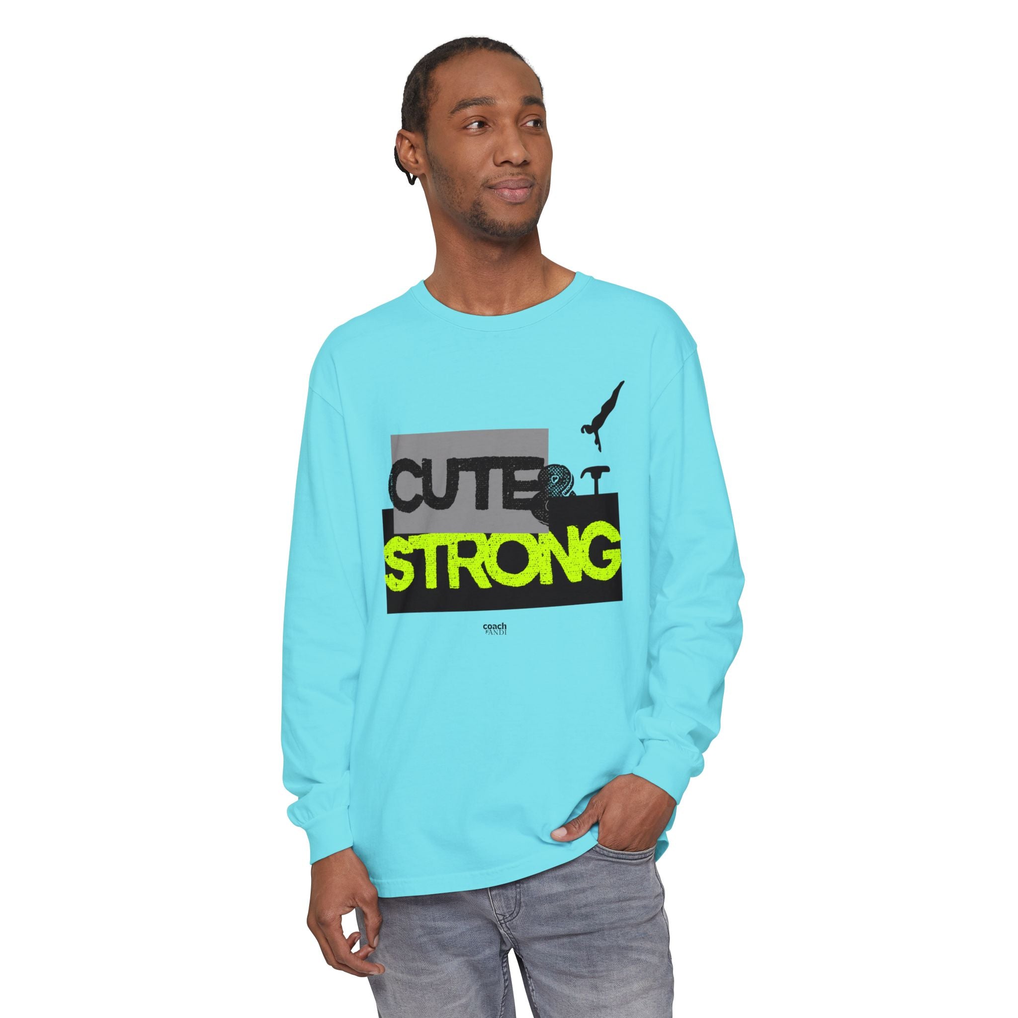 Cute & Strong - Lime/Black (Adult Long Sleeve Shirt)