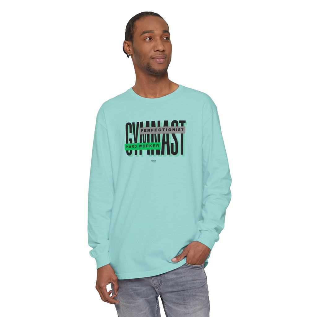 Gymnast Hard Worker Long Sleeve Shirt - Lime/Blue (Adult)
