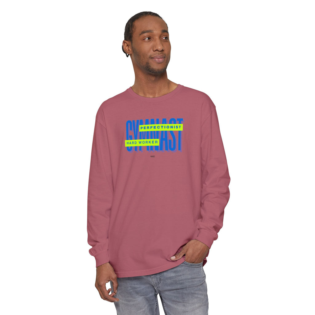 Gymnast Hard Worker Long Sleeve Shirt - Lime/Blue (Adult)