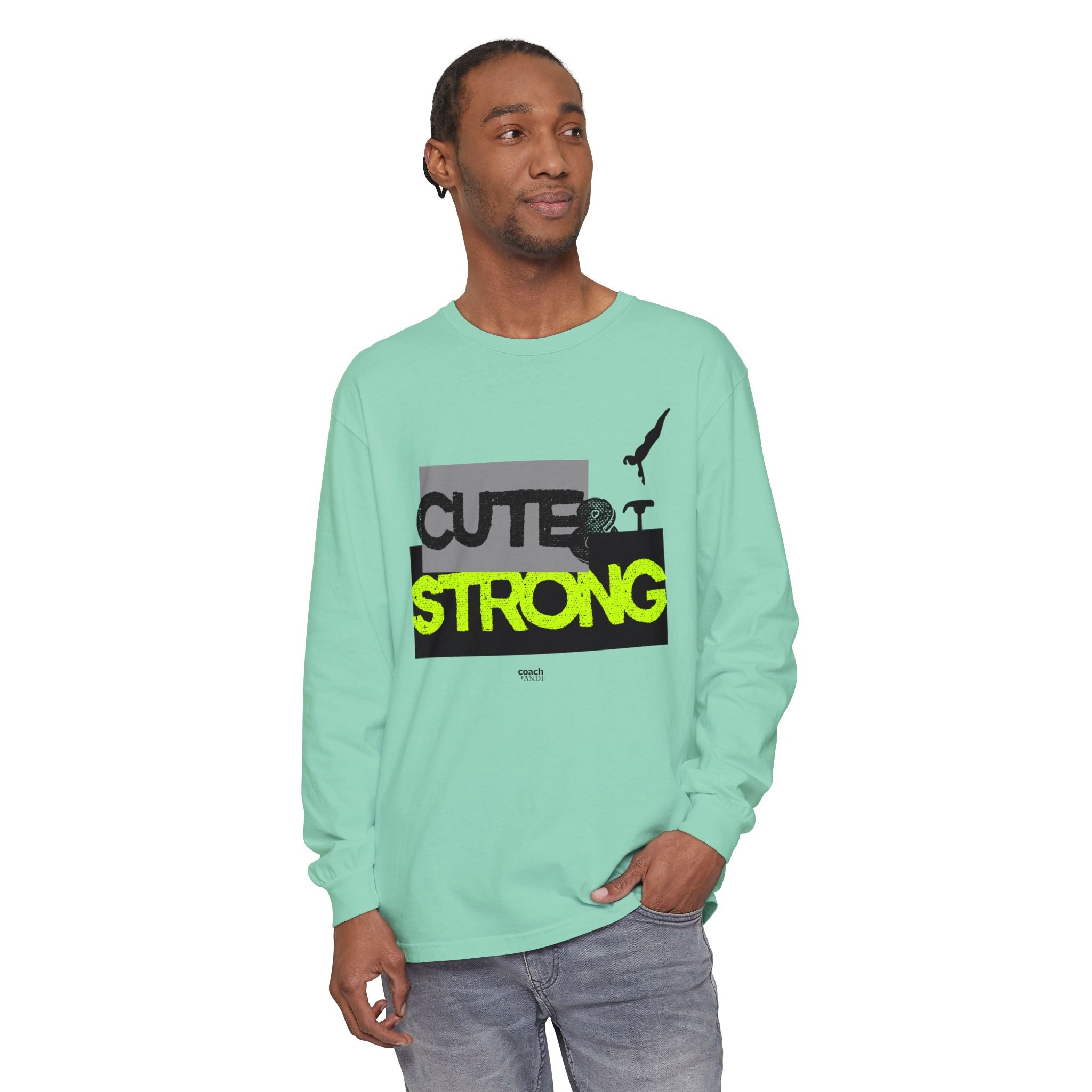 Cute & Strong - Lime/Black (Adult Long Sleeve Shirt)