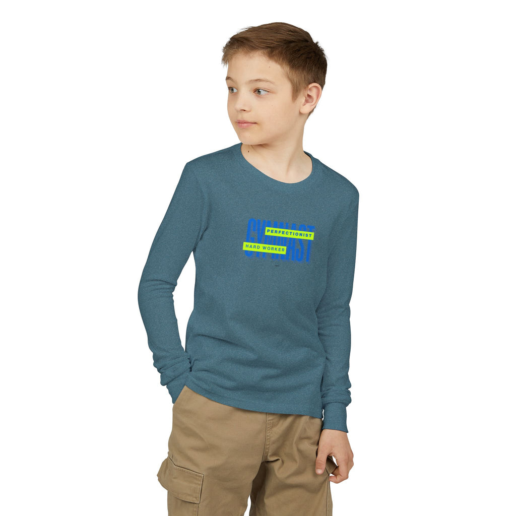 Gymnast Hard Worker Long Sleeve Shirt - Lime/Blue (Youth)