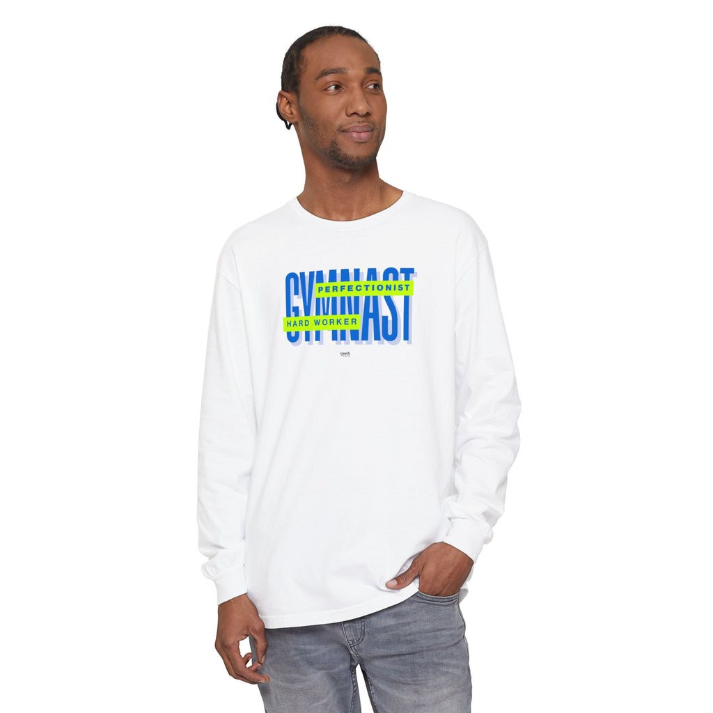 Gymnast Hard Worker Long Sleeve Shirt - Lime/Blue (Adult)