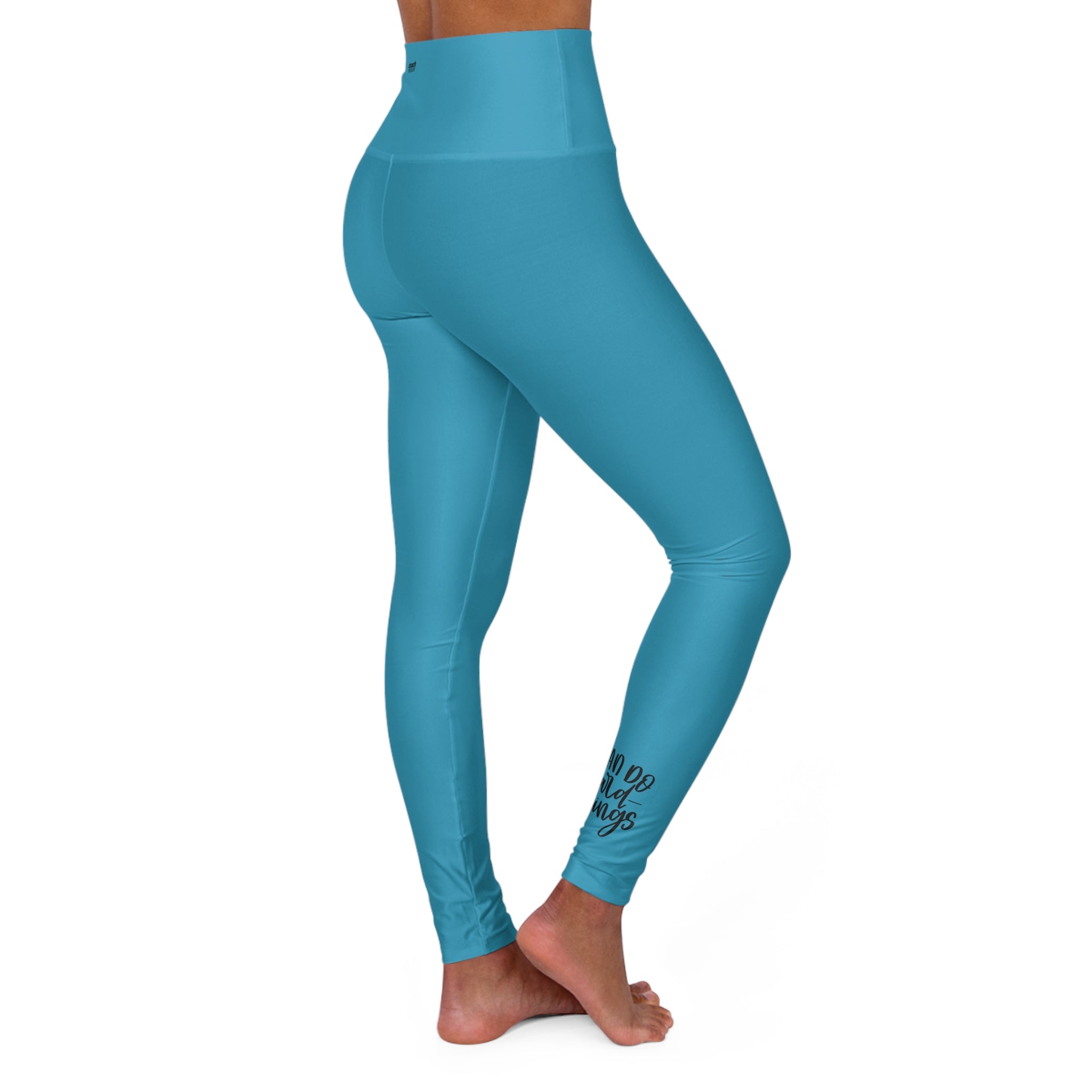 Work Hard-Turquoise (Adult High Waisted Yoga Leggings (AOP))