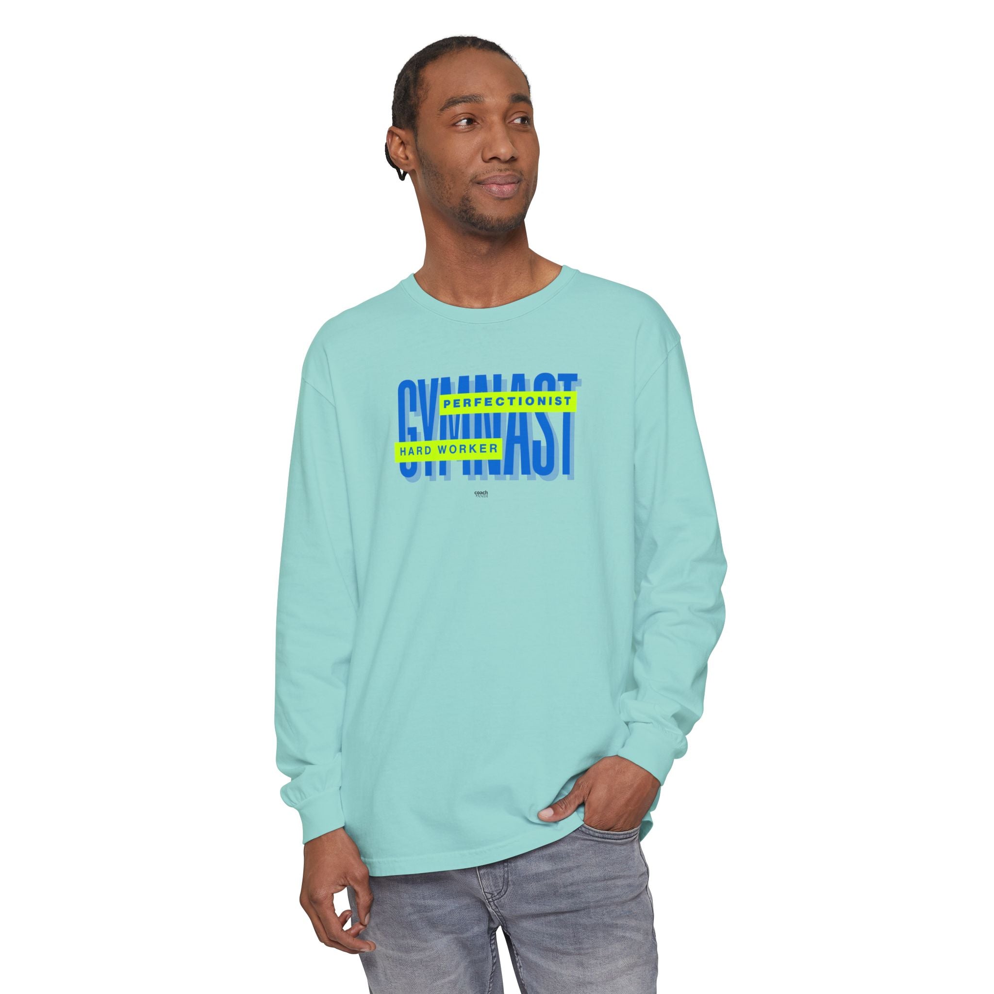 Gymnast Hard Worker Long Sleeve Shirt - Lime/Blue (Adult)