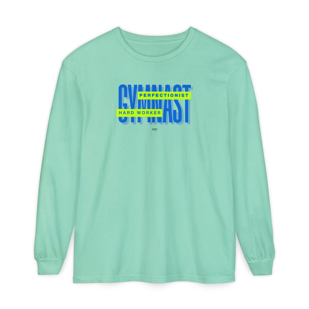 Gymnast Hard Worker Long Sleeve Shirt - Lime/Blue (Adult)