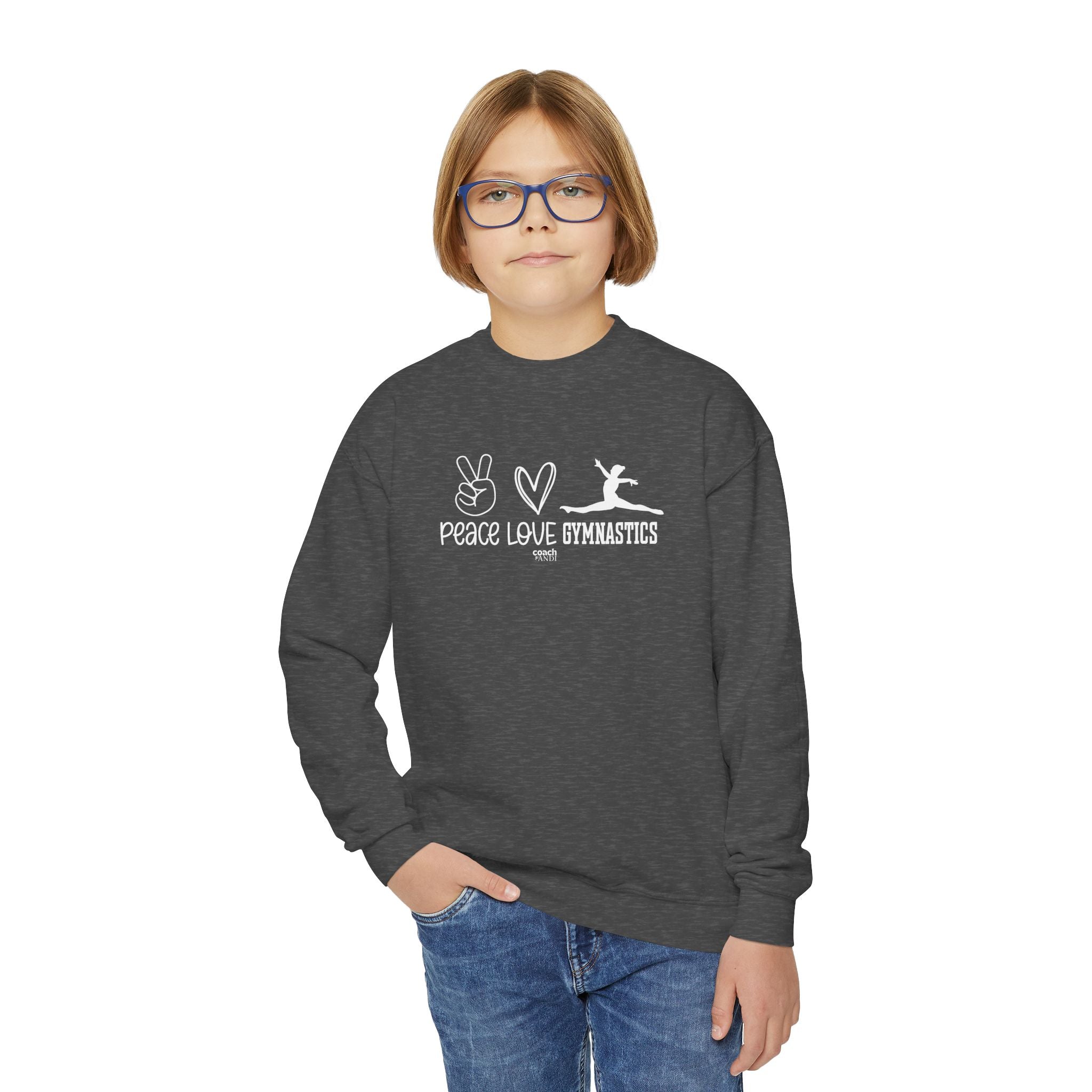 Peace, Love, Gymnastics (Youth Crewneck Sweatshirt)