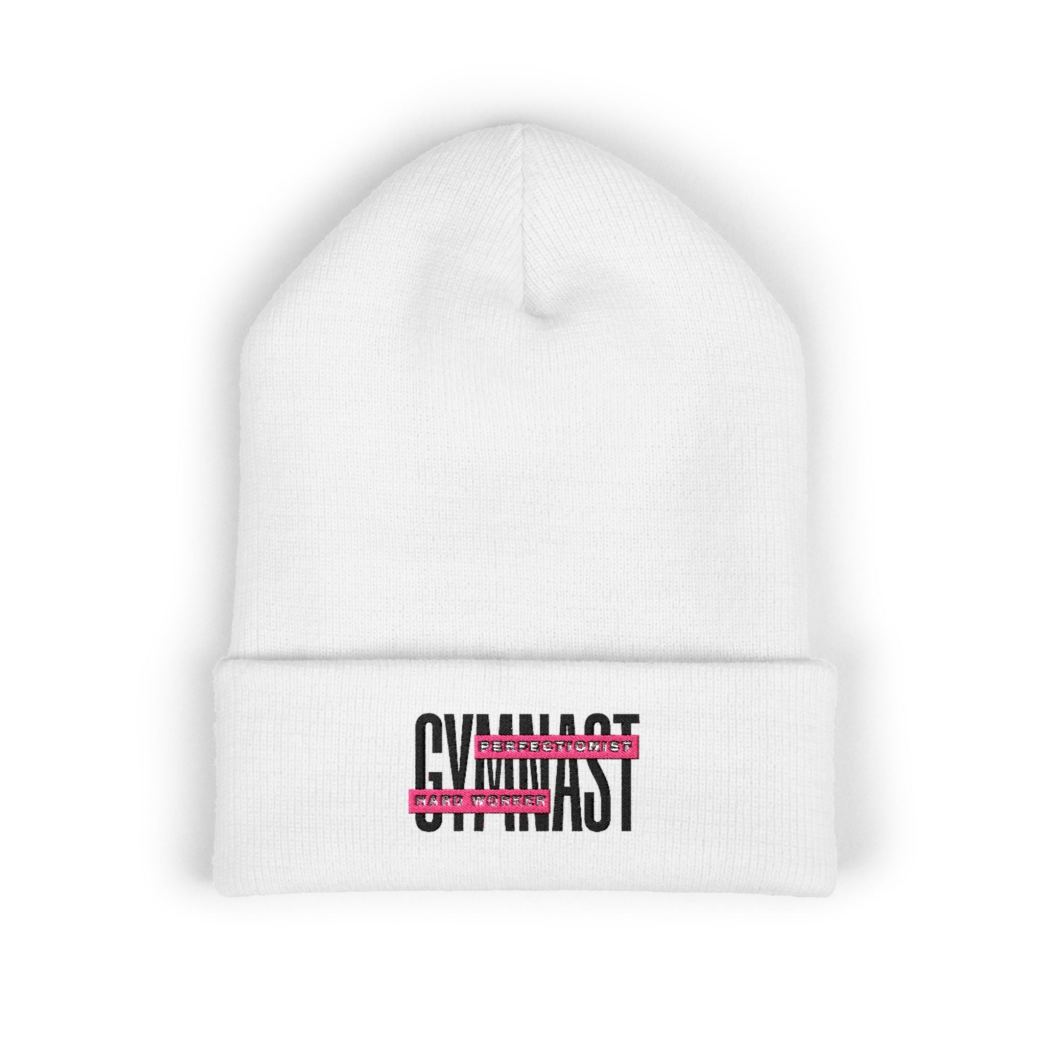 GYMNAST Pink White Knit Winter Hat