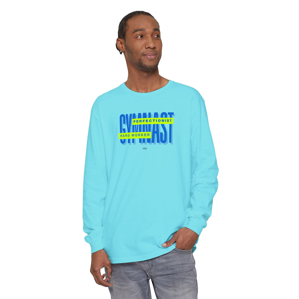 Gymnast Hard Worker Long Sleeve Shirt - Lime/Blue (Adult)