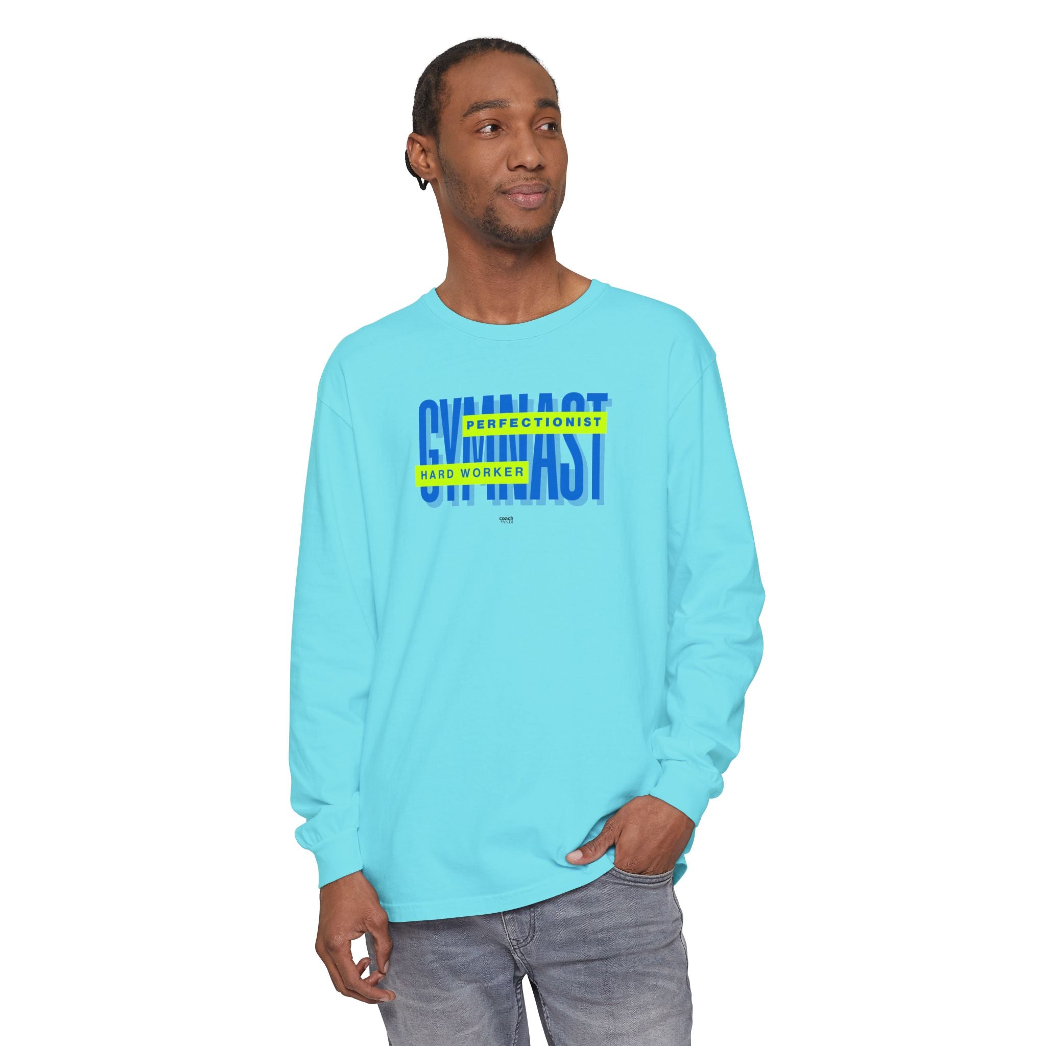 Gymnast Hard Worker Long Sleeve Shirt - Lime/Blue (Adult)