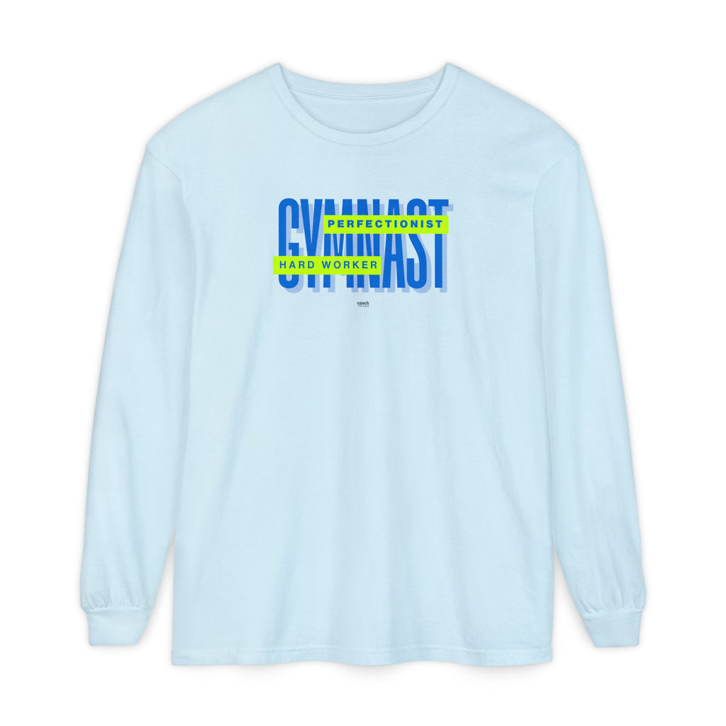 Gymnast Hard Worker Long Sleeve Shirt - Lime/Blue (Adult)
