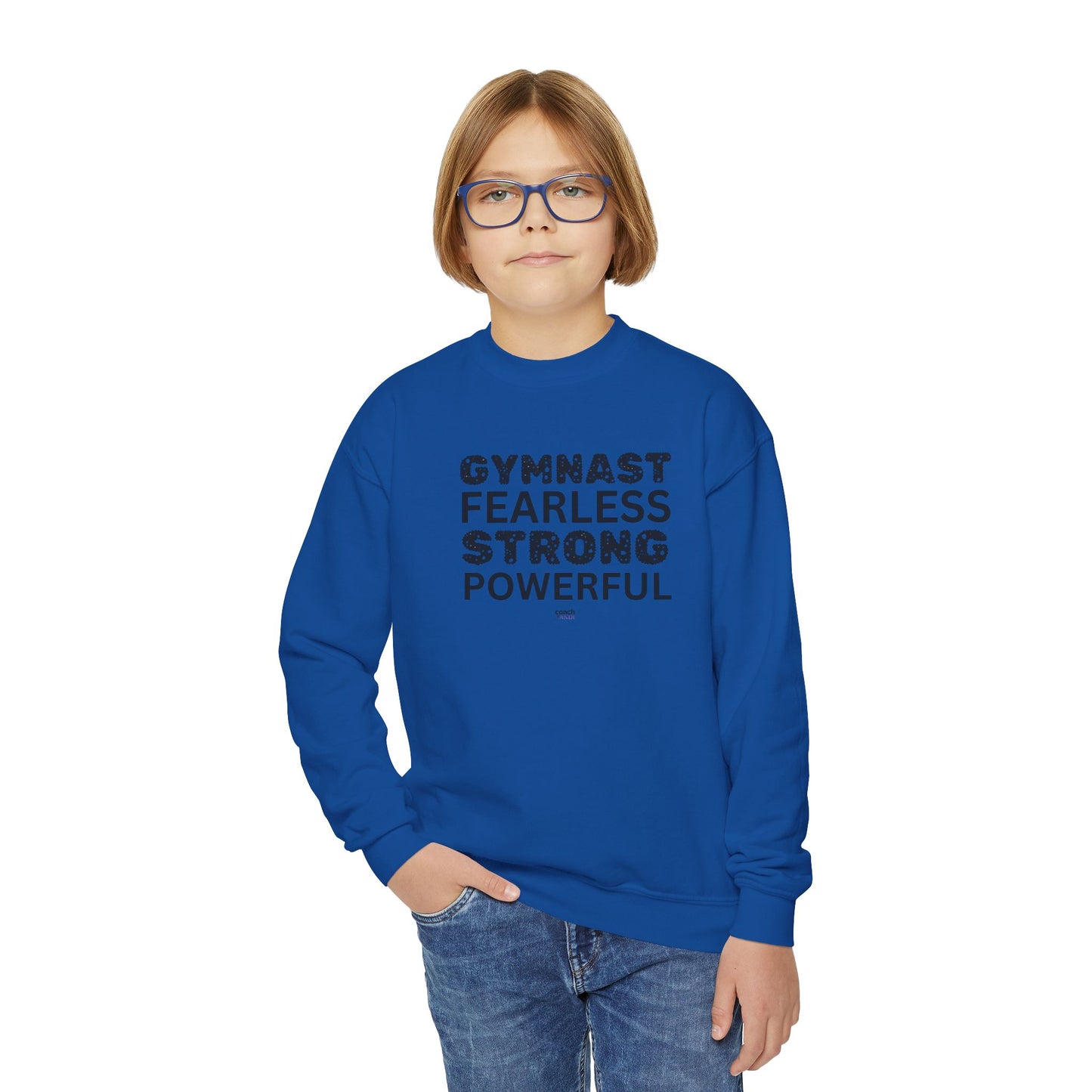 Fearless, Strong, Powerful Gymnast (Youth Crewneck Sweatshirt)