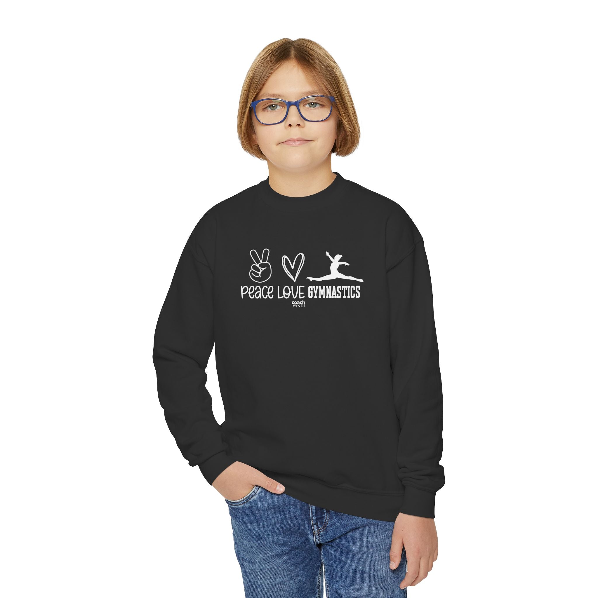 Peace, Love, Gymnastics (Youth Crewneck Sweatshirt)