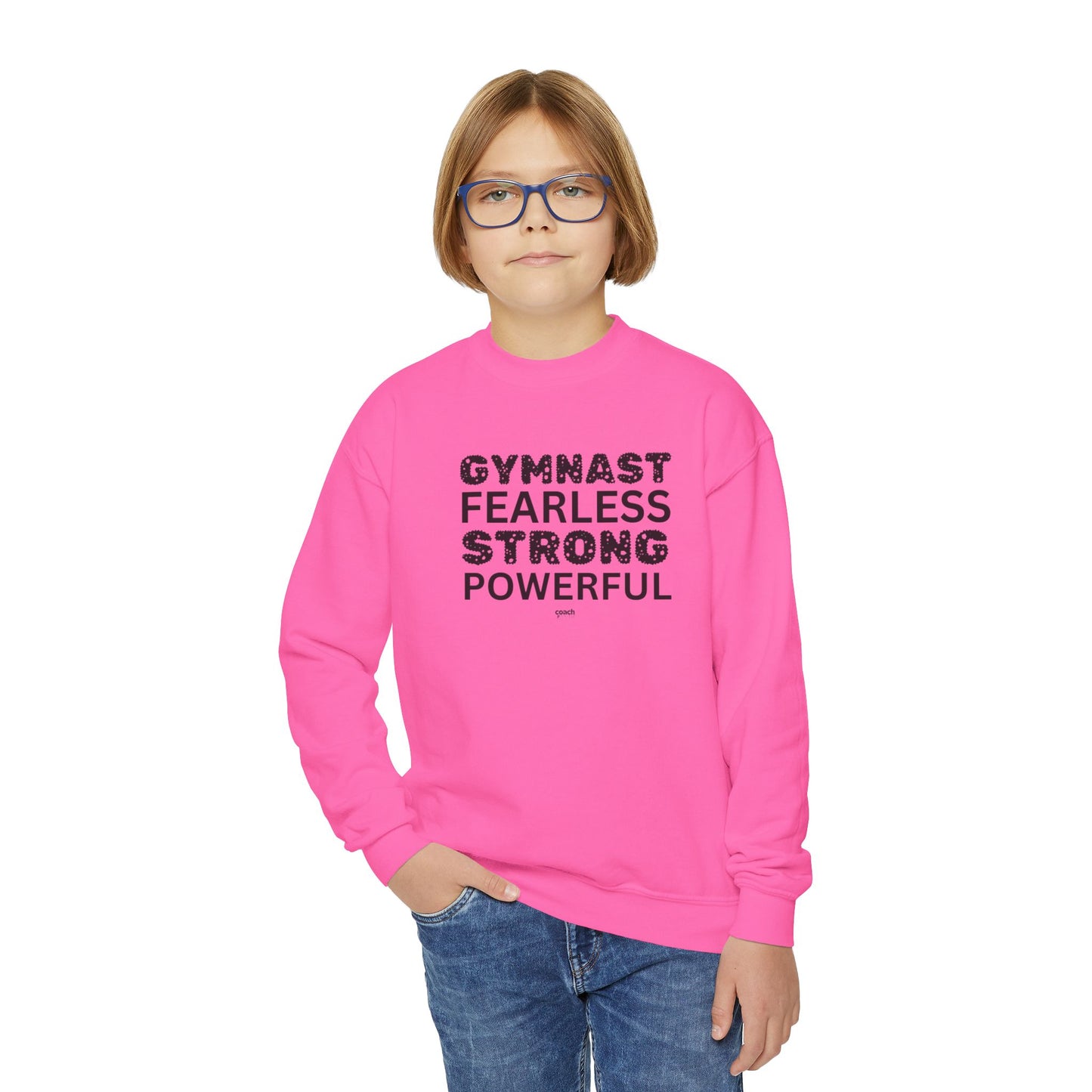 Fearless, Strong, Powerful Gymnast (Youth Crewneck Sweatshirt)