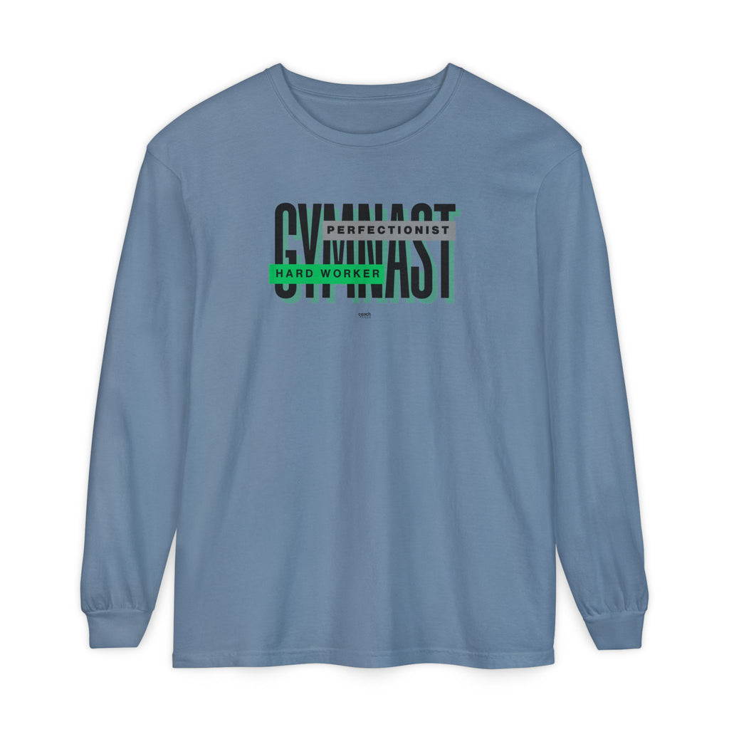 Gymnast Hard Worker Long Sleeve Shirt - Lime/Blue (Adult)