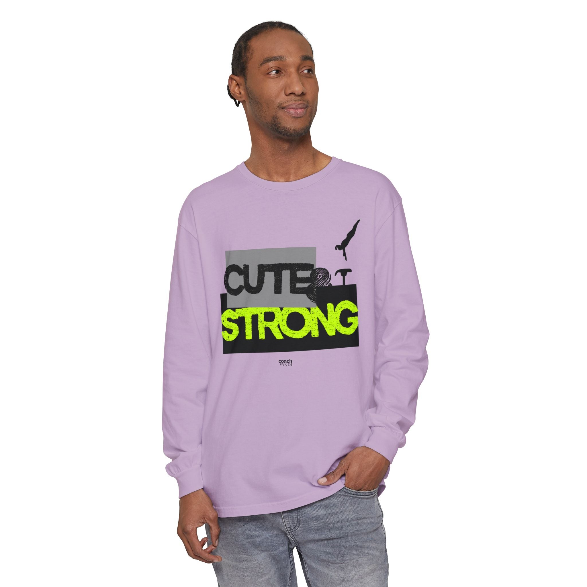 Cute & Strong - Lime/Black (Adult Long Sleeve Shirt)