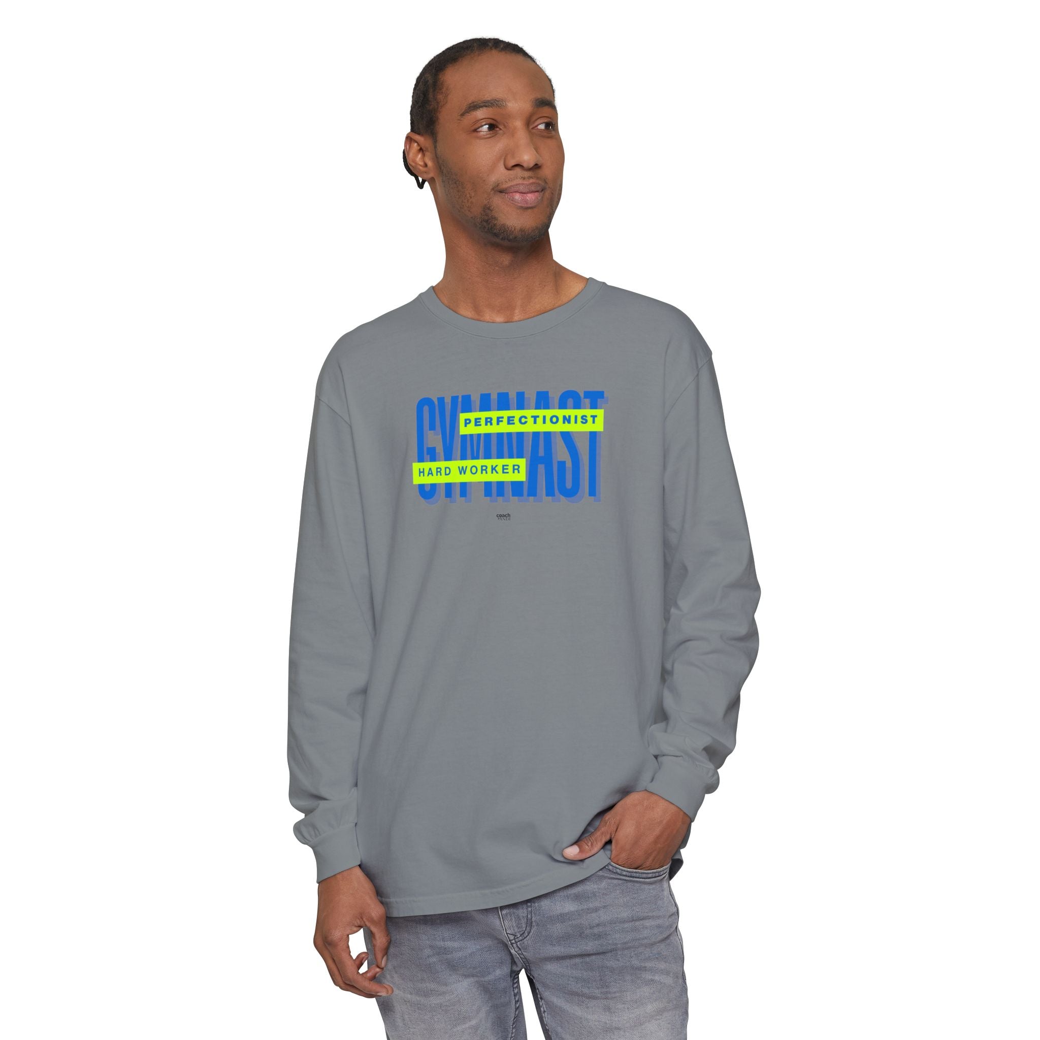 Gymnast Hard Worker Long Sleeve Shirt - Lime/Blue (Adult)