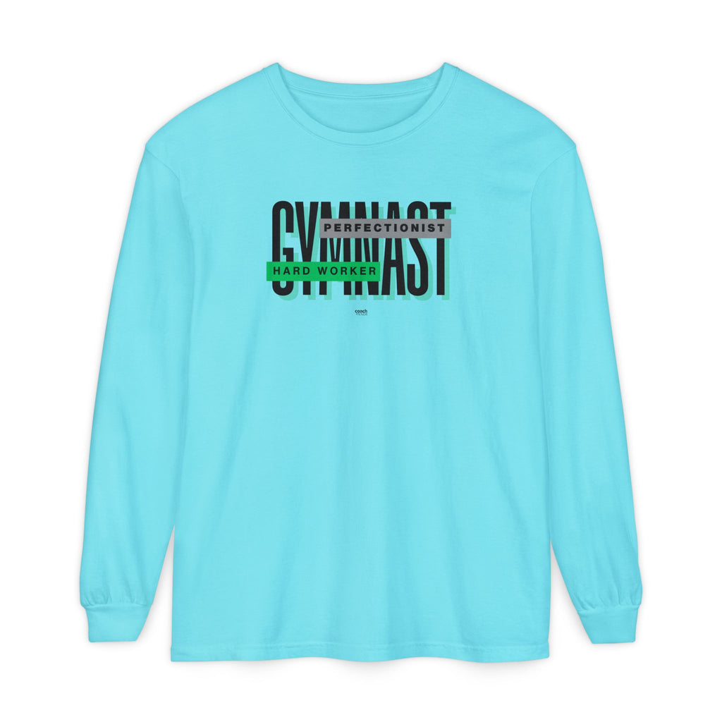 Gymnast Hard Worker Long Sleeve Shirt - Lime/Blue (Adult)