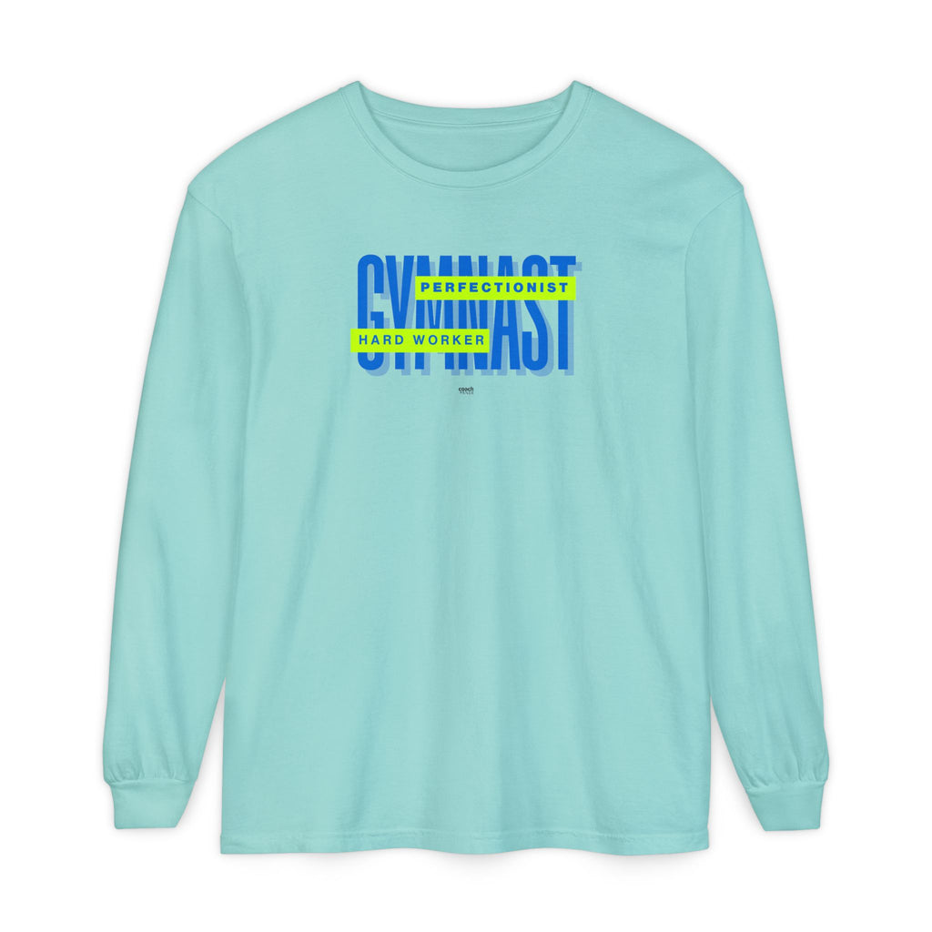 Gymnast Hard Worker Long Sleeve Shirt - Lime/Blue (Adult)