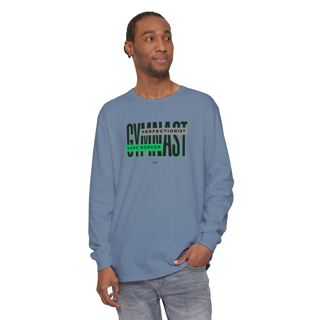 Gymnast Hard Worker Long Sleeve Shirt - Lime/Blue (Adult)
