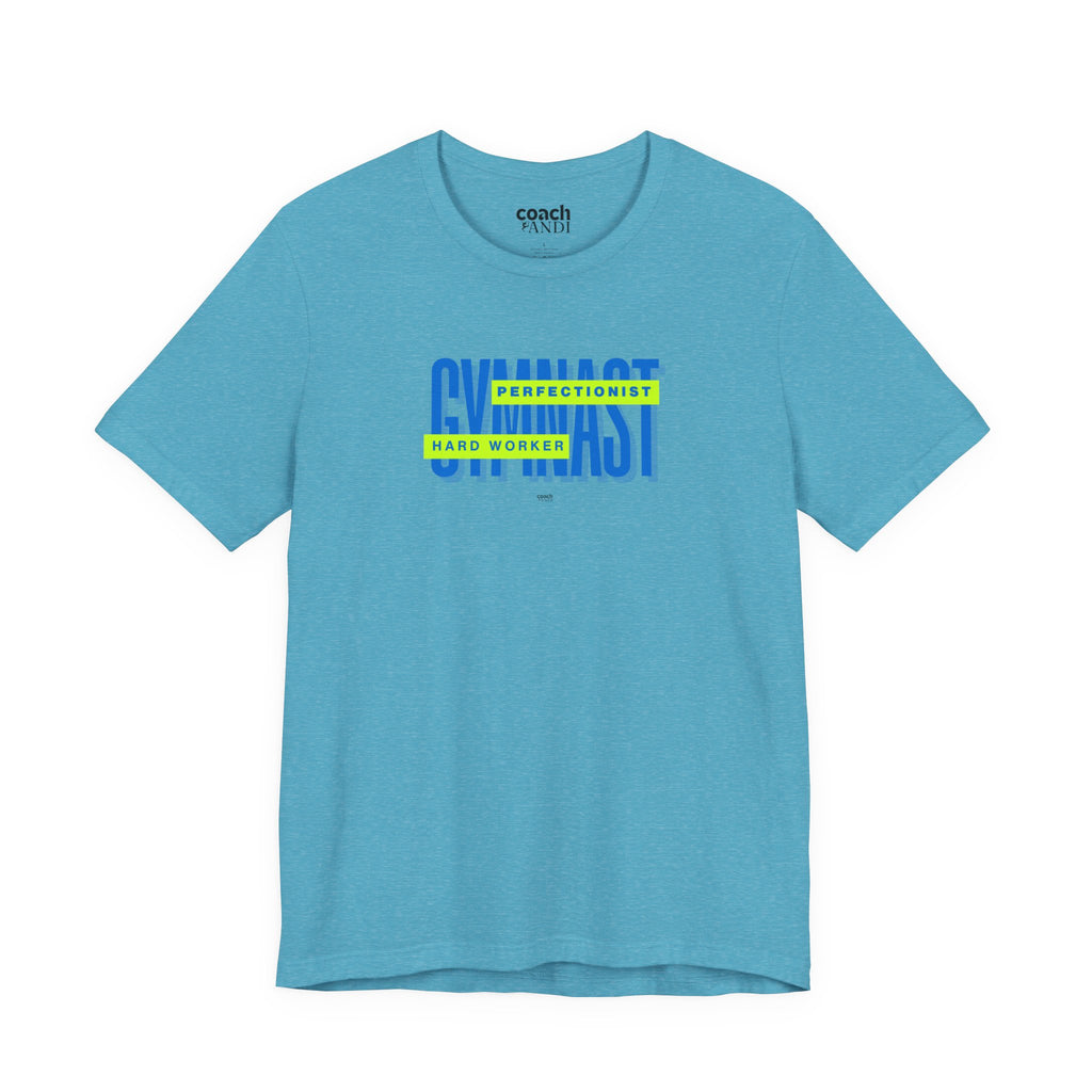 Gymnast Hard Worker Tshirt - Lime/Blue (Adult)