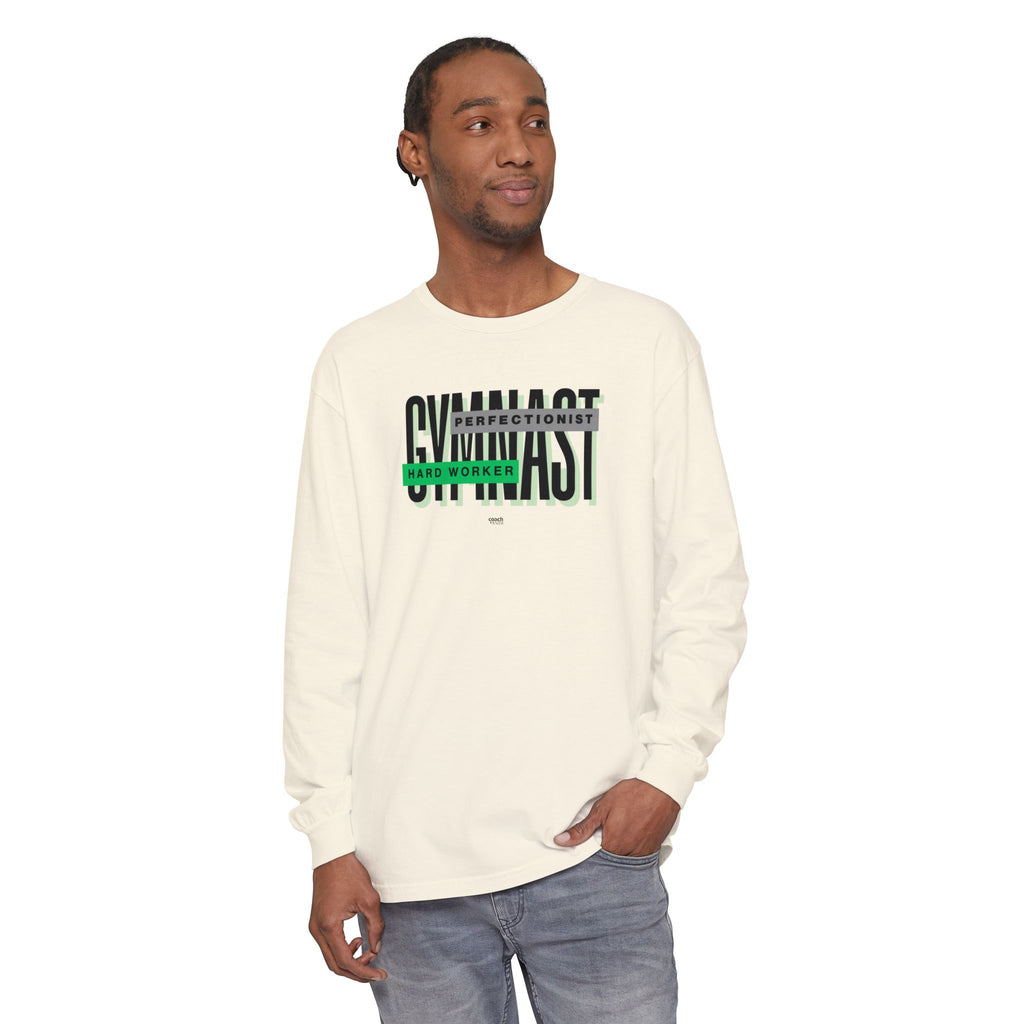 Gymnast Hard Worker Long Sleeve Shirt - Lime/Blue (Adult)