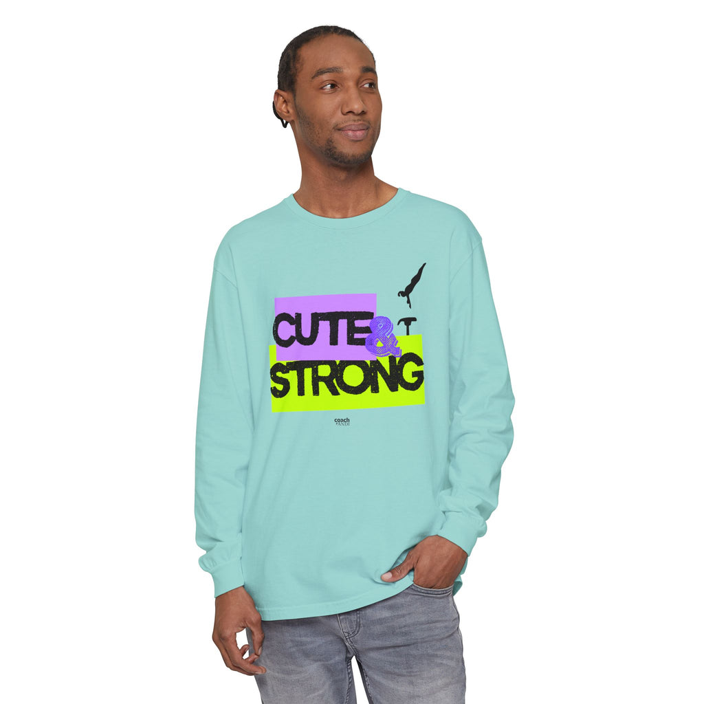 Cute & Strong - Aqua/Pink (Adult Long Sleeve Shirt)