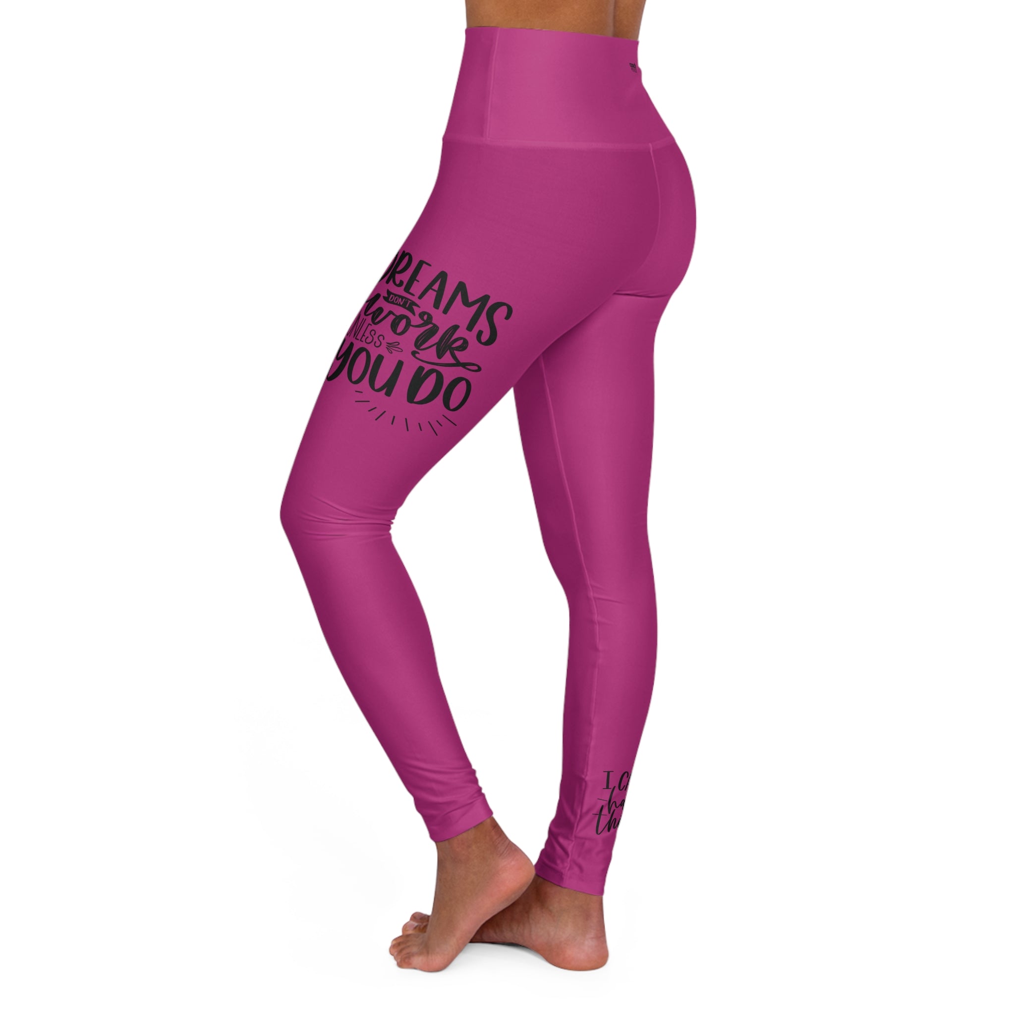 Work Hard-Pink(Adult High Waisted Yoga Leggings (AOP))