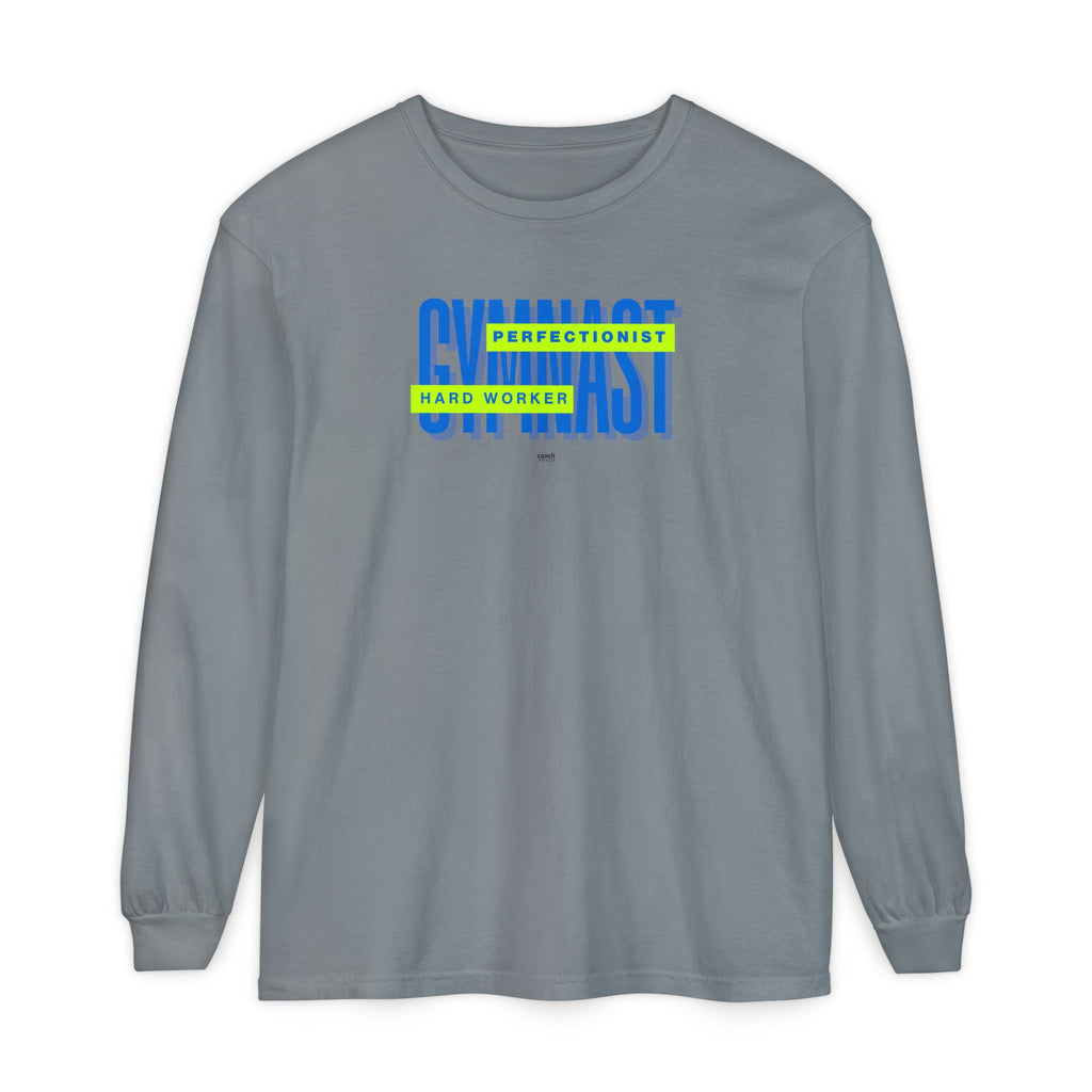 Gymnast Hard Worker Long Sleeve Shirt - Lime/Blue (Adult)