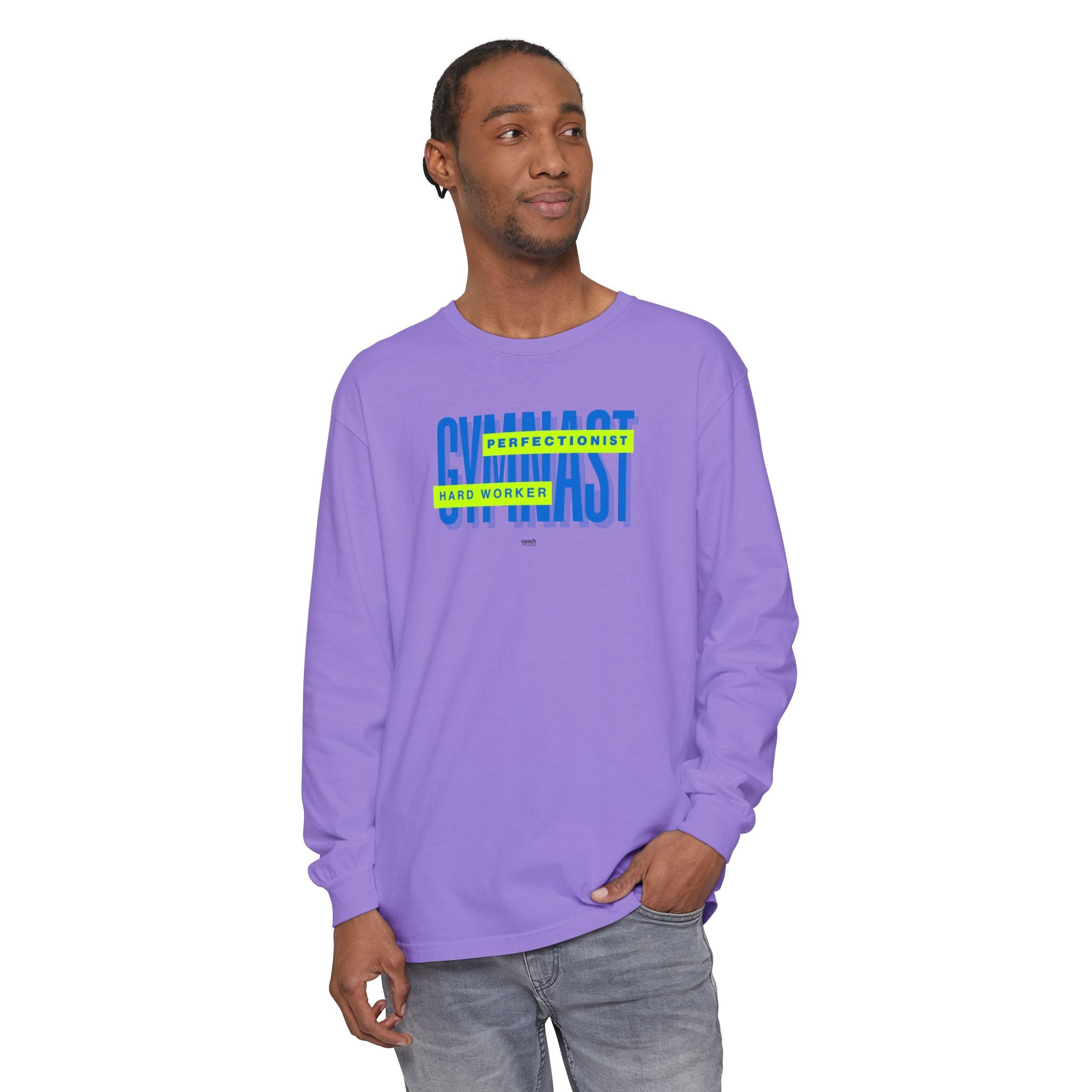 Gymnast Hard Worker Long Sleeve Shirt - Lime/Blue (Adult)