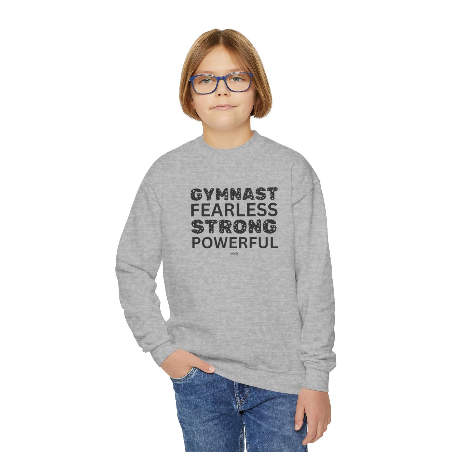 Fearless, Strong, Powerful Gymnast (Youth Crewneck Sweatshirt)