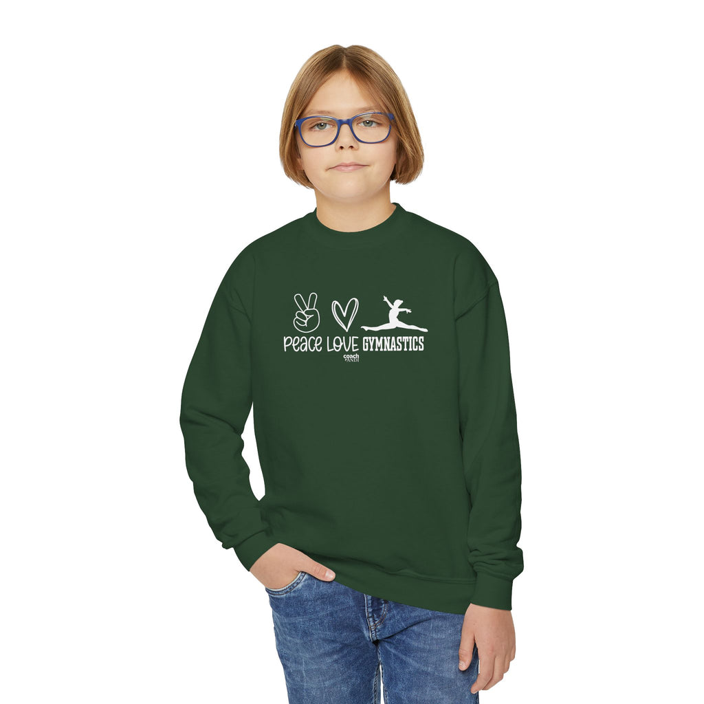 Peace, Love, Gymnastics (Youth Crewneck Sweatshirt)